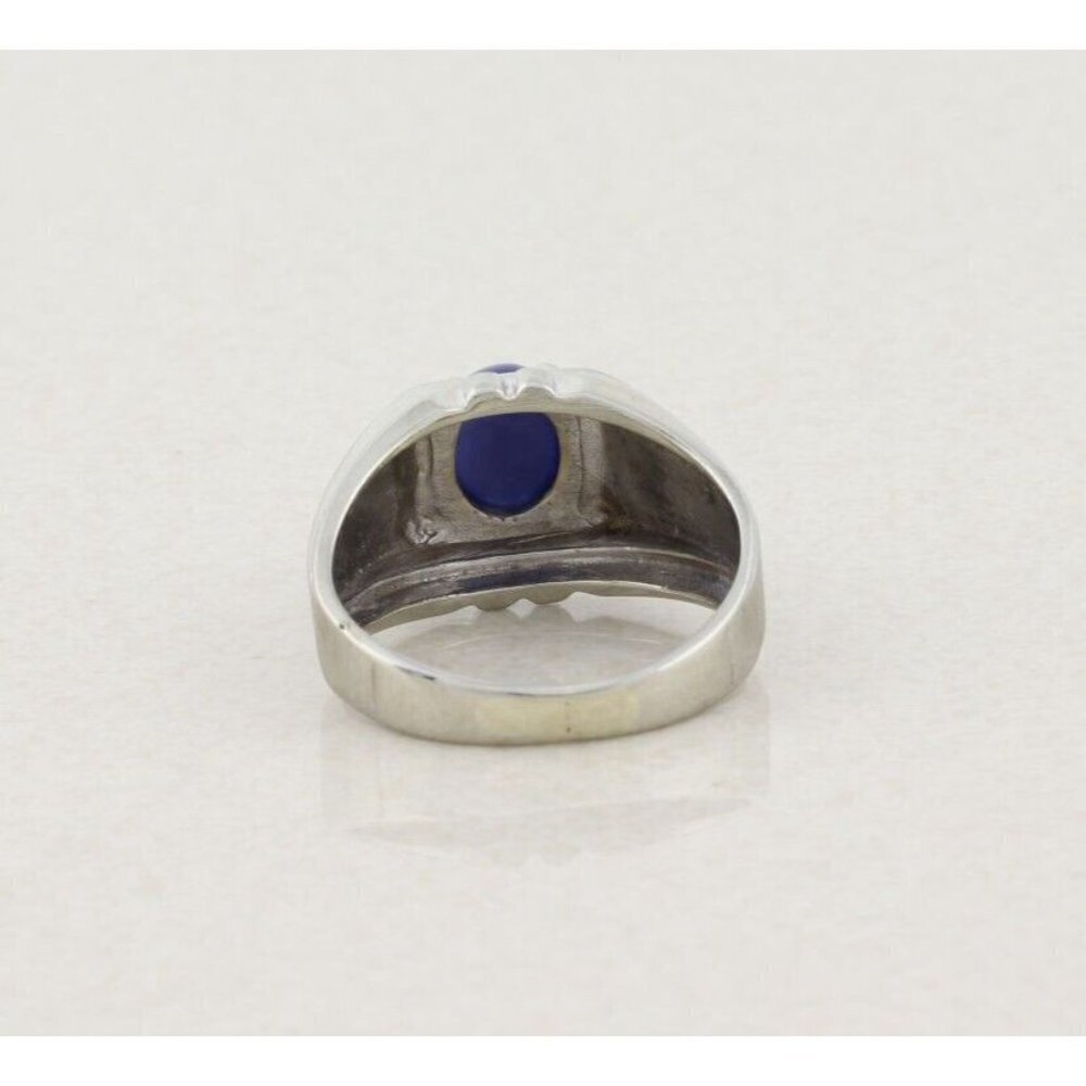 Mens 10k White Gold Lab Created Star Sapphire Ring Size 7 Pinky Ring - Picture 9 of 10
